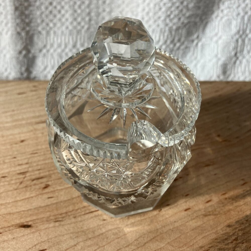 American Brilliant Cut Glass Jam/Jelly Jar with Lid - Picture 3 of 10